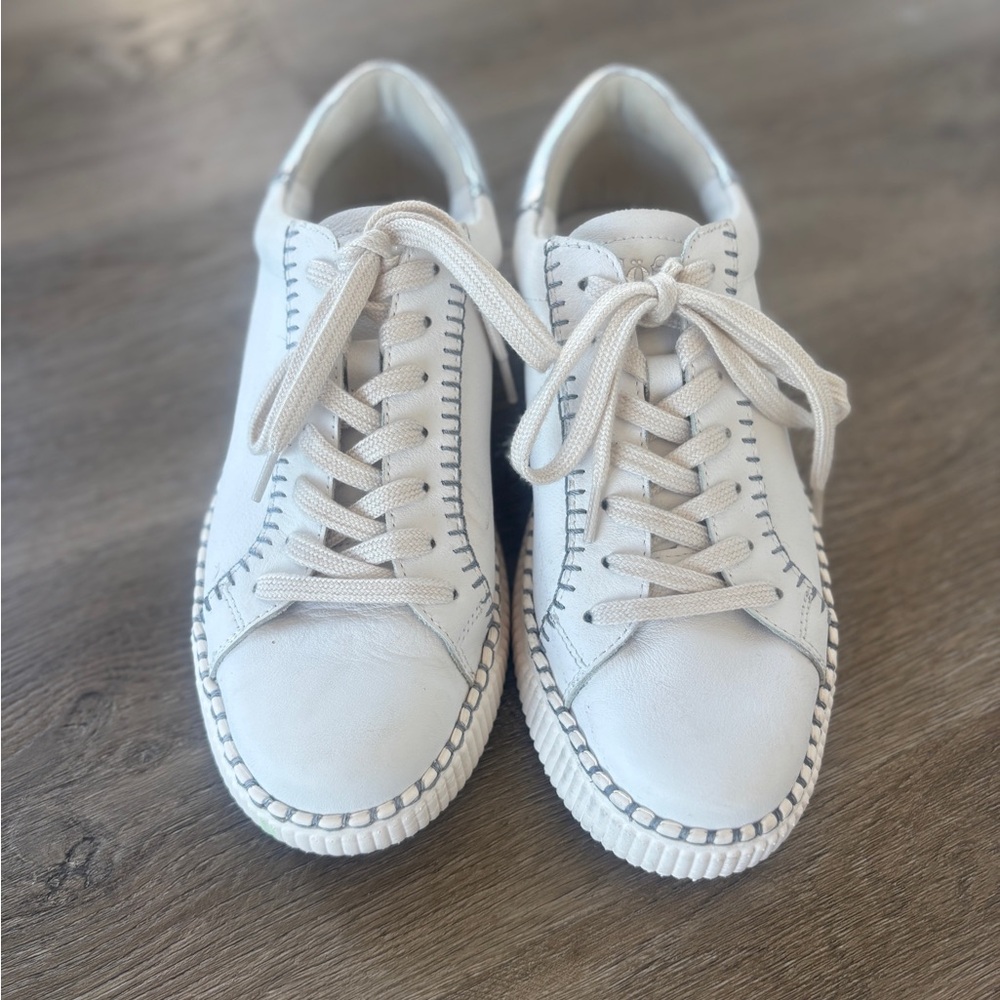 Soft White and Silver Lace-Up Sneakers